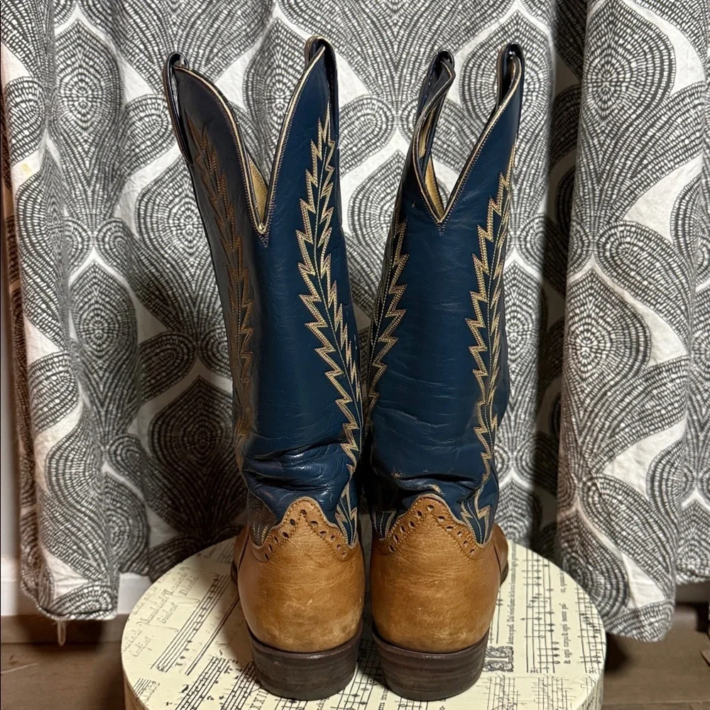 Hondo Crazy Horse Distressed Embroidered Navy/ Brown Leather Western Boots SZ9 - Picture 4 of 14